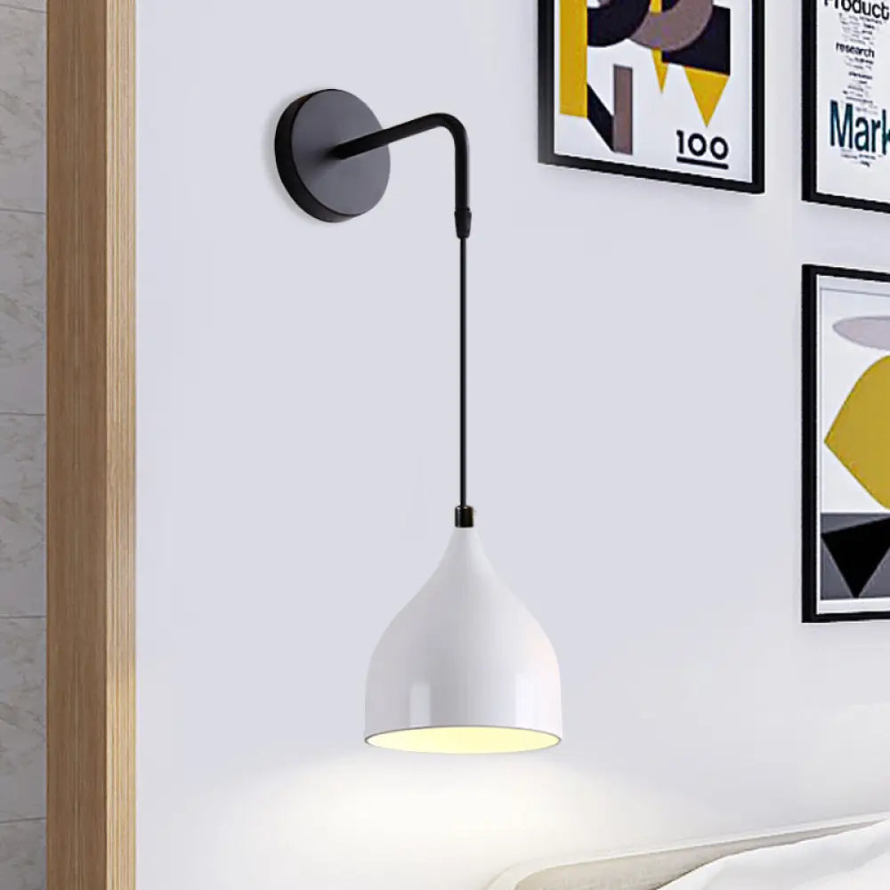 Modern Urn Shape Wall Mount Light With White/Black Finish - 1 Iron Pendant Lamp For Bedside White