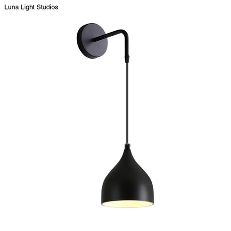 Modern Urn Shape Wall Mount Light With White/Black Finish - 1 Iron Pendant Lamp For Bedside