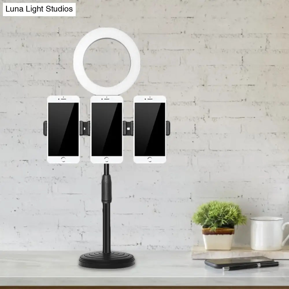 Modern Usb Vanity Light - Phone Support Led Fill Flush Lamp With Black Finish & Round Metal Shade