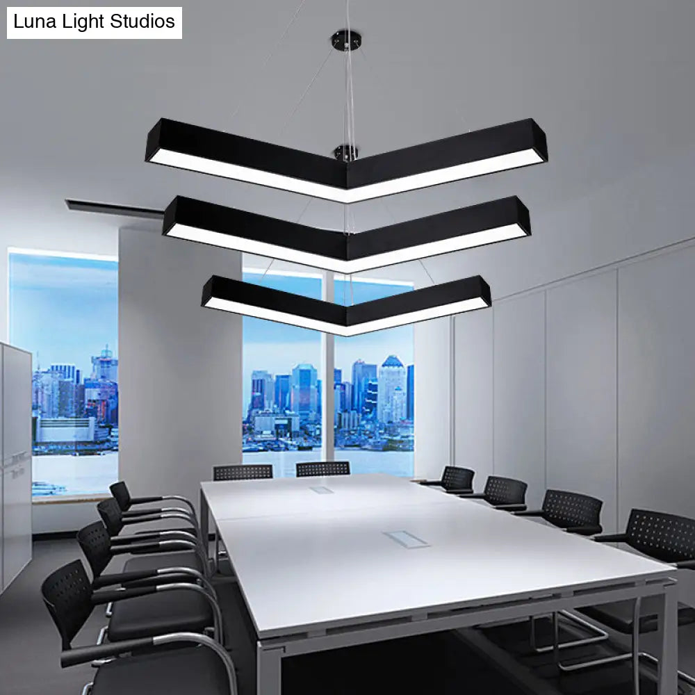 Commercial Pendant Lighting: V-Shaped Minimalism Hanging Lamp Black/White Led 23.5/35.5/47 Wide