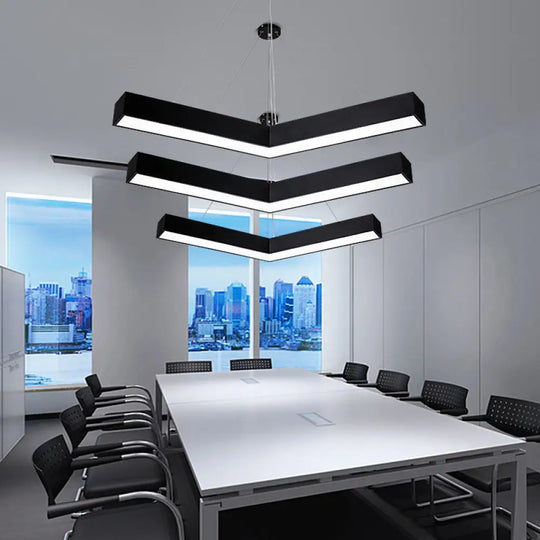 Modern V-Shaped Commercial Pendant Led Hanging Lamp Minimalistic Metal Black/White