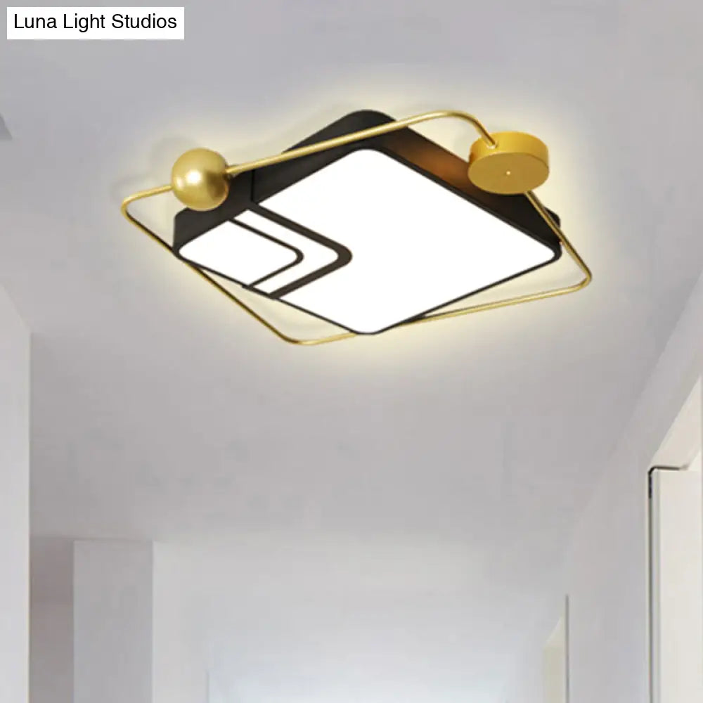 Modern Vintage Metal Flushmount Led Lighting In Warm Light With Diffuser - Square/Round Black/White