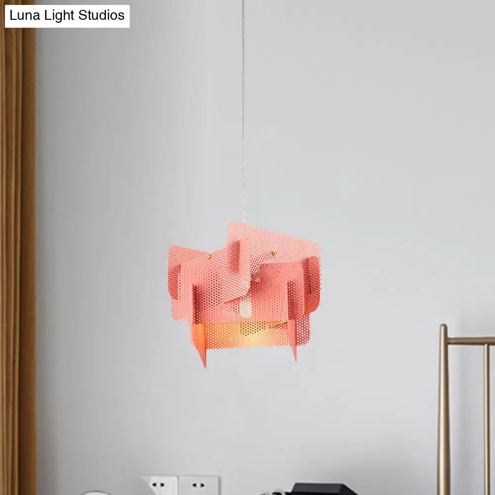 Modern Vogue Steel Mesh Screen Pendant Light In Pink/Grey For Dining Room