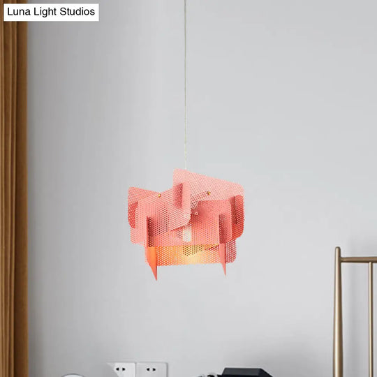 Modern Vogue Steel Mesh Pendant Light (Pink/Grey) For Dining Room - Stylish 1 Head Ceiling Drop Lamp