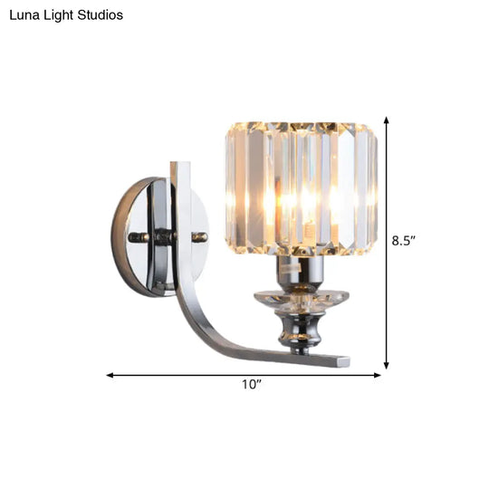 Modern Wall Mount Lamp | 1 Bulb Sconce Light For Living Room Chrome Finish With Crystal