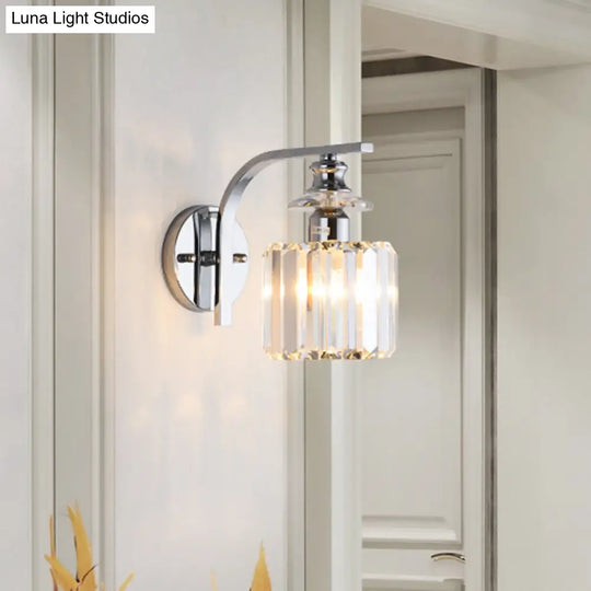 Modern Wall Mount Lamp | 1 Bulb Sconce Light For Living Room Chrome Finish With Crystal