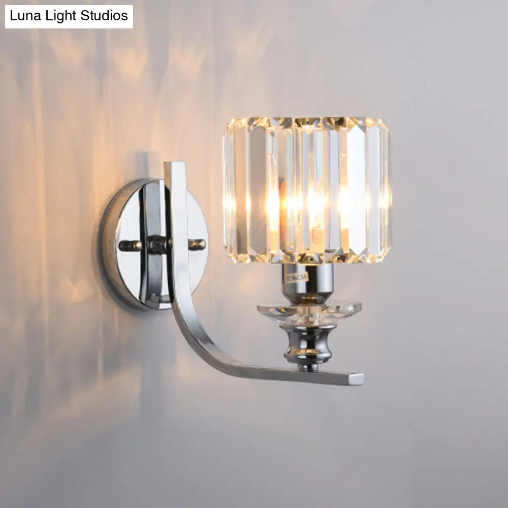 Modern Wall Mount Lamp | 1 Bulb Sconce Light For Living Room Chrome Finish With Crystal