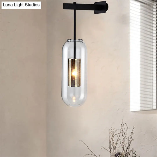 Modern Wall Mounted Clear Glass Cylinder Sconce Light Fixture - 1 Black/Gold