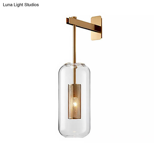 Modern Wall Mounted Clear Glass Cylinder Sconce Light Fixture - 1 Black/Gold