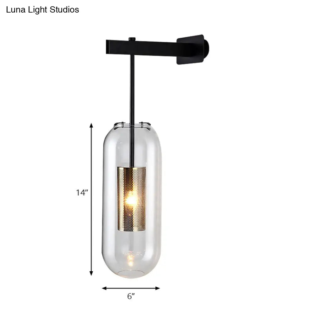 Modern Wall Mounted Clear Glass Cylinder Sconce Light Fixture - 1 Black/Gold