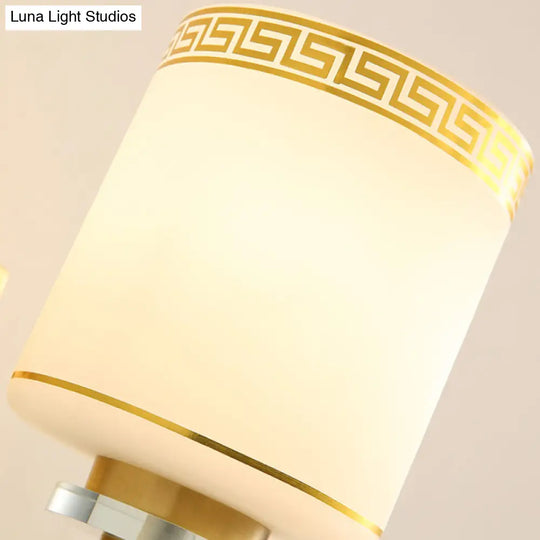 Modern Wall Mounted Lamp With Drum Shade And White Glass In Brass- Perfect For Hallways