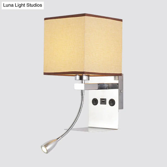 Modern Wall Mounted Reading Light 1-Head Black/White/Beige Sconce With Shelf And Spotlight