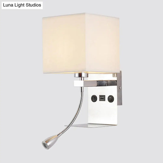 Modern Wall Mounted Reading Light 1-Head Black/White/Beige Sconce With Shelf And Spotlight