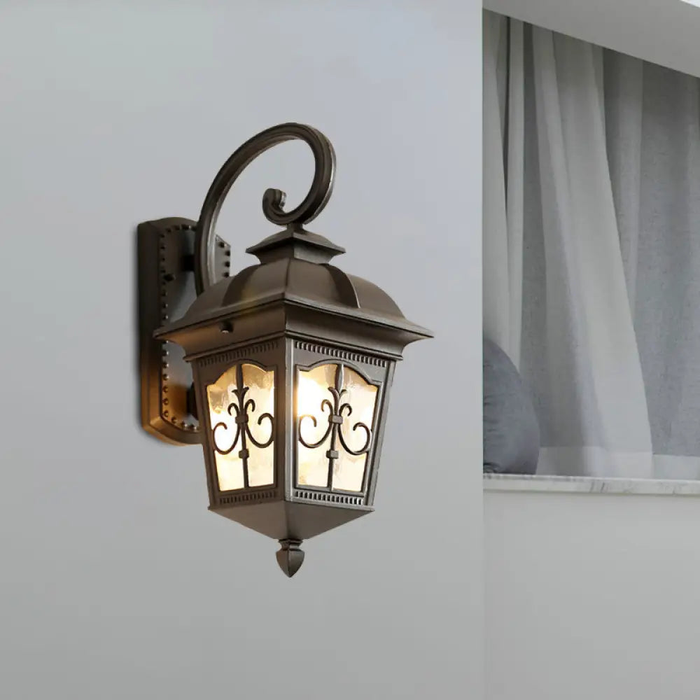 Modern Wall Sconce: Aluminum Lodges Lantern Lamp In Black/Brass With Water Glass Shade Black