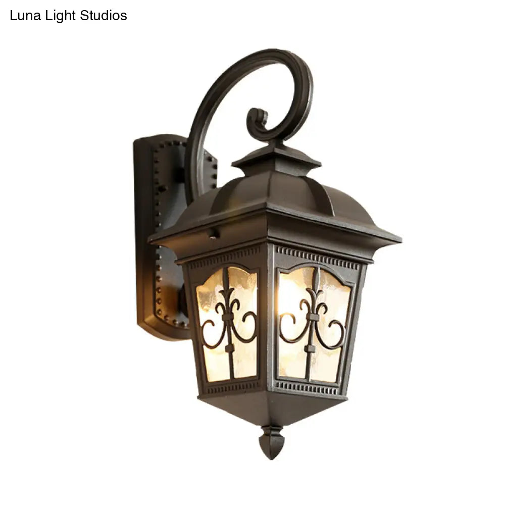 Modern Wall Sconce: Aluminum Lodges Lantern Lamp In Black/Brass With Water Glass Shade