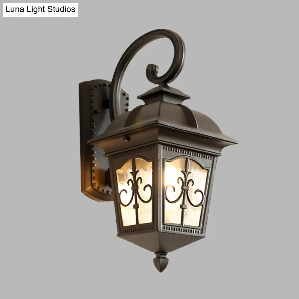 Modern Wall Sconce: Aluminum Lodges Lantern Lamp In Black/Brass With Water Glass Shade