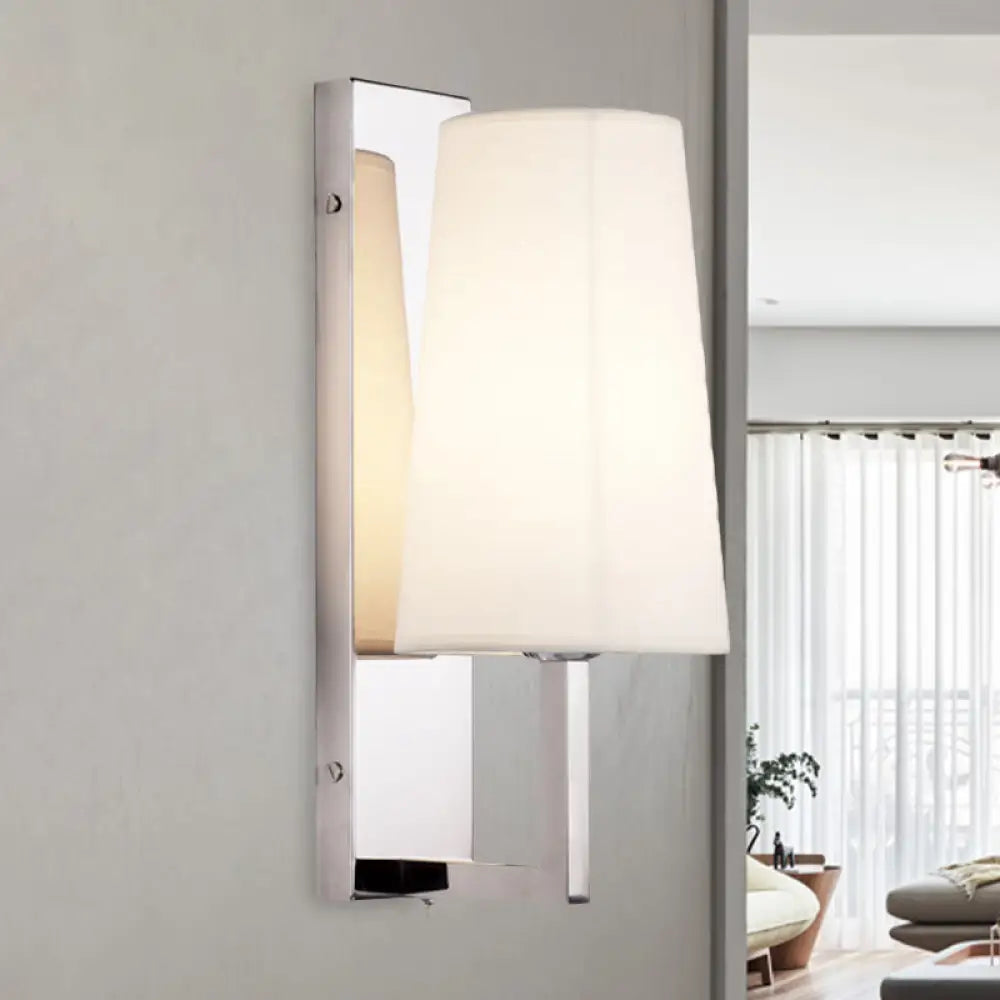 Modern Wall Sconce Light: Stainless Steel Rectangle With Handmade Cone Fabric Shade Chrome