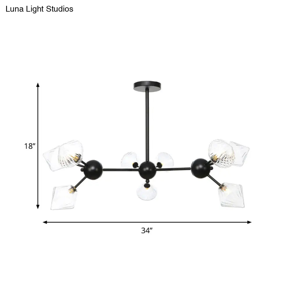 Modern Warehouse Style Chandelier Lamp With Diamond Design - 13’/27.5’/34’ Width Amber/Clear