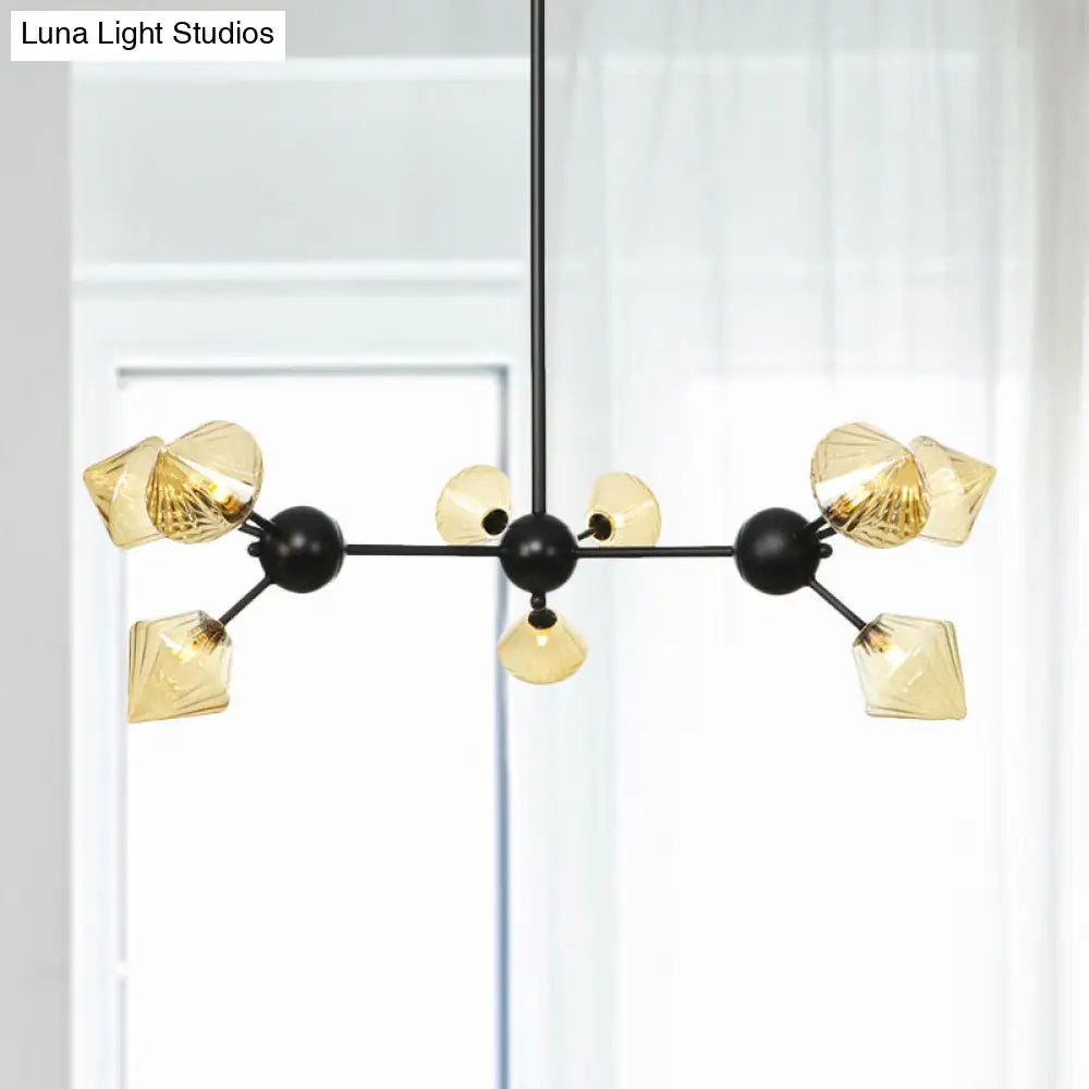 Diamond Living Room Chandelier Lamp - Warehouse Style Pendant Lighting With Sputnik Design 3/9/12