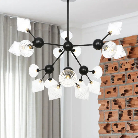 Modern Warehouse Style Chandelier Lamp With Diamond Design - 13’/27.5’/34’ Width Amber/Clear