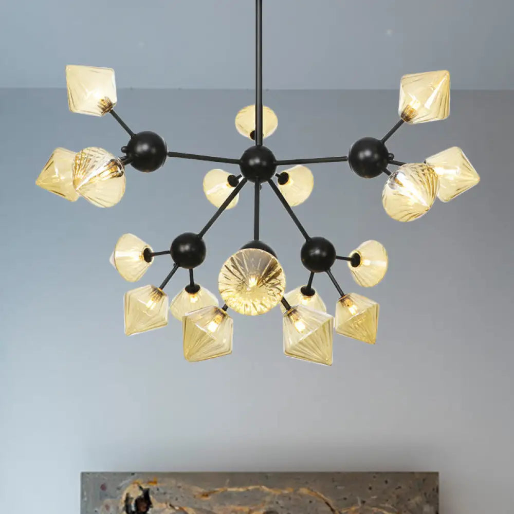 Modern Warehouse Style Chandelier Lamp With Diamond Design - 13’/27.5’/34’ Width Amber/Clear