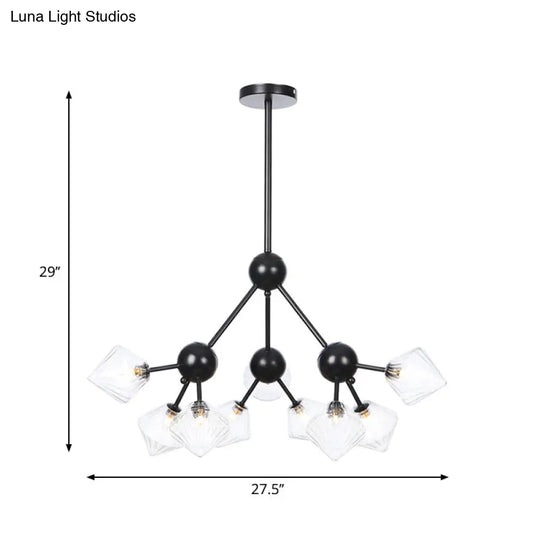 Modern Warehouse Style Chandelier Lamp With Diamond Design - 13’/27.5’/34’ Width Amber/Clear