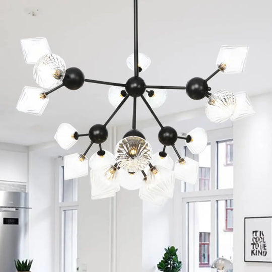 Modern Warehouse Style Chandelier Lamp With Diamond Design - 13’/27.5’/34’ Width Amber/Clear