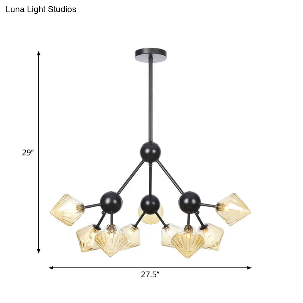 Diamond Living Room Chandelier Lamp - Warehouse Style Pendant Lighting With Sputnik Design 3/9/12