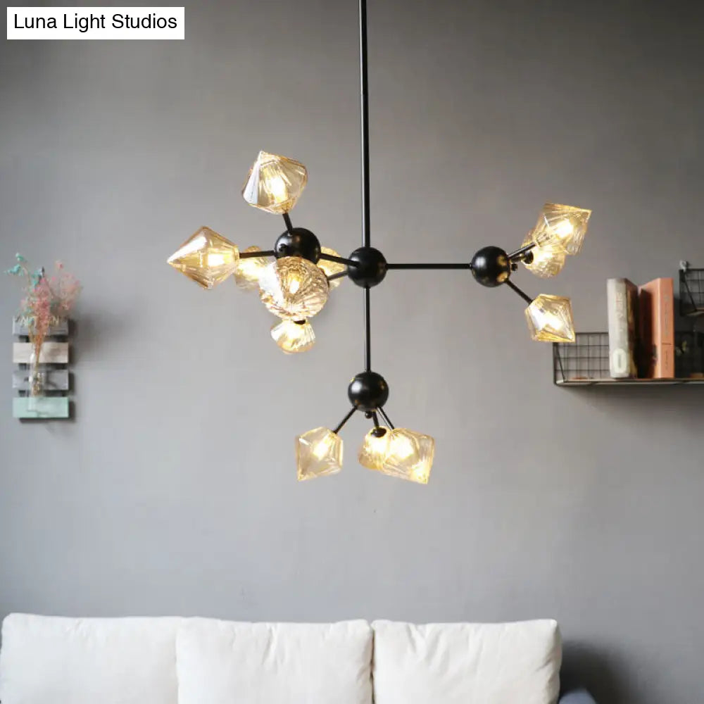 Diamond Living Room Chandelier Lamp - Warehouse Style Pendant Lighting With Sputnik Design 3/9/12