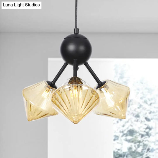 Modern Warehouse Style Chandelier Lamp With Diamond Design - 13’/27.5’/34’ Width Amber/Clear