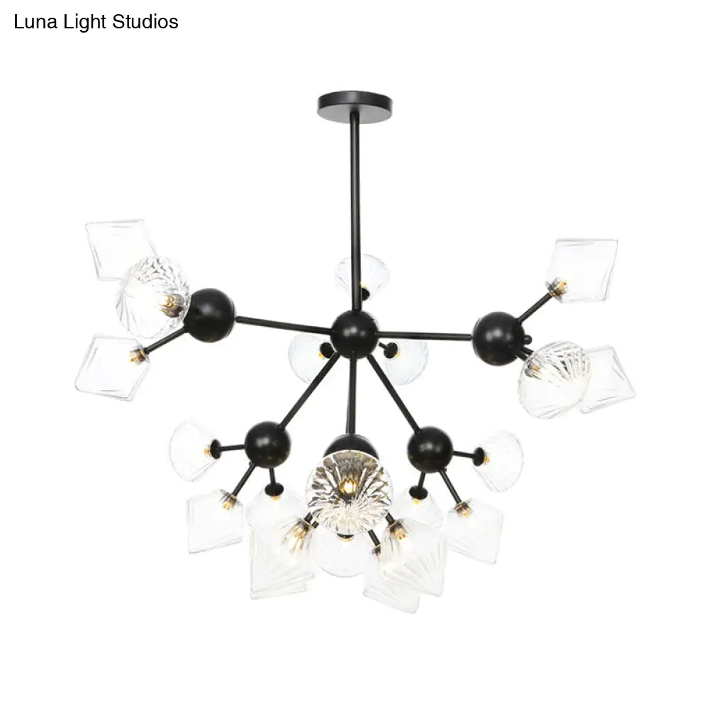 Modern Warehouse Style Chandelier Lamp With Diamond Design - 13’/27.5’/34’ Width Amber/Clear