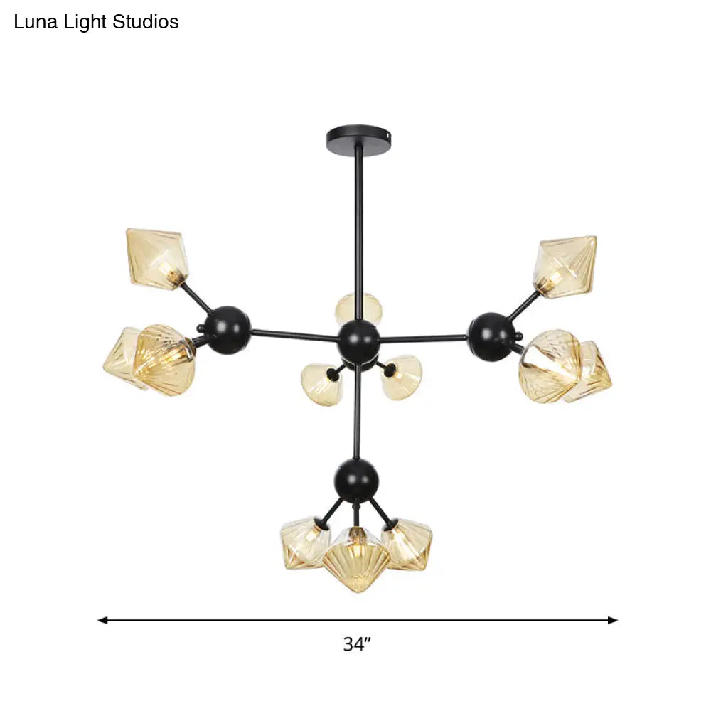 Modern Warehouse Style Chandelier Lamp With Diamond Design - 13’/27.5’/34’ Width Amber/Clear