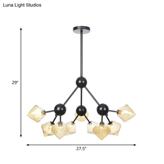 Modern Warehouse Style Chandelier Lamp With Diamond Design - 13’/27.5’/34’ Width Amber/Clear