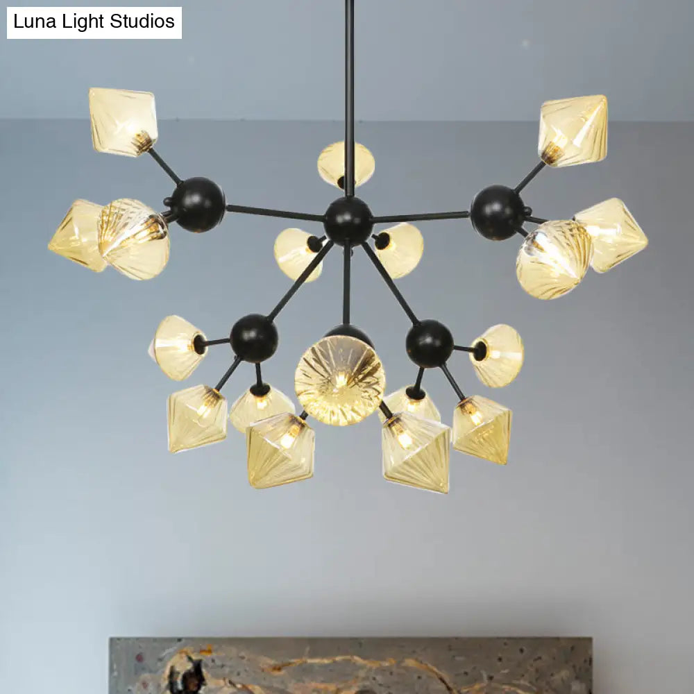 Diamond Living Room Chandelier Lamp - Warehouse Style Pendant Lighting With Sputnik Design 3/9/12