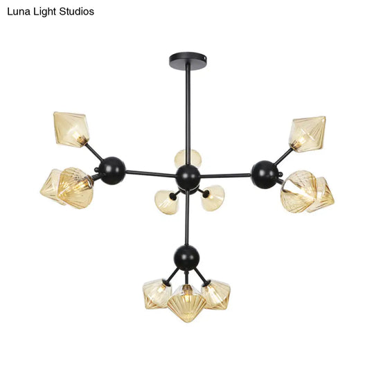 Diamond Living Room Chandelier Lamp - Warehouse Style Pendant Lighting With Sputnik Design 3/9/12