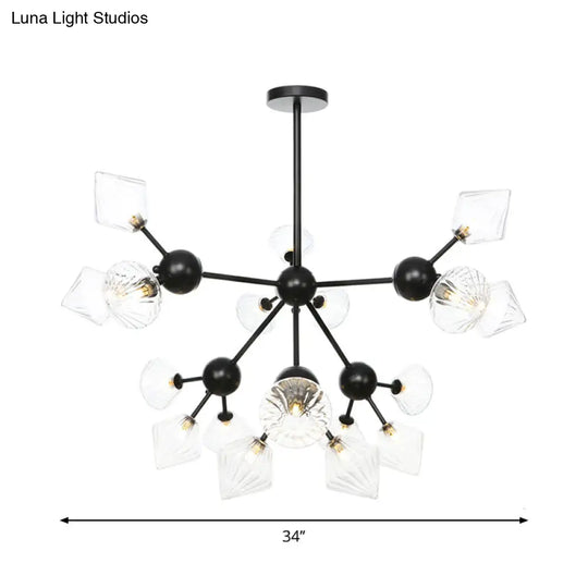 Modern Warehouse Style Chandelier Lamp With Diamond Design - 13’/27.5’/34’ Width Amber/Clear