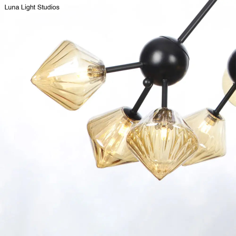 Diamond Living Room Chandelier Lamp - Warehouse Style Pendant Lighting With Sputnik Design 3/9/12