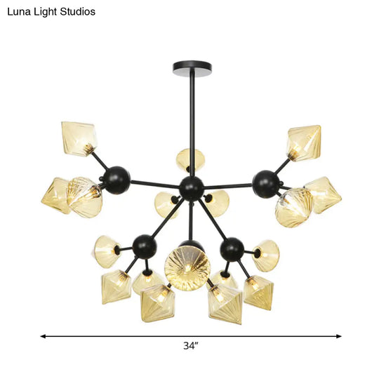 Modern Warehouse Style Chandelier Lamp With Diamond Design - 13’/27.5’/34’ Width Amber/Clear