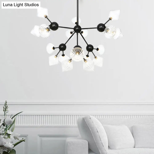 Modern Warehouse Style Chandelier Lamp With Diamond Design - 13’/27.5’/34’ Width Amber/Clear