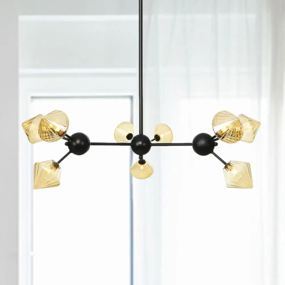 Modern Warehouse Style Chandelier Lamp With Diamond Design - 13’/27.5’/34’ Width Amber/Clear