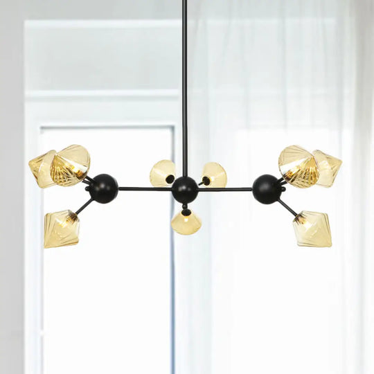 Modern Warehouse Style Chandelier Lamp With Diamond Design - 13’/27.5’/34’ Width Amber/Clear