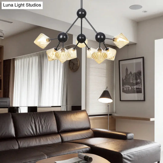 Diamond Living Room Chandelier Lamp - Warehouse Style Pendant Lighting With Sputnik Design 3/9/12