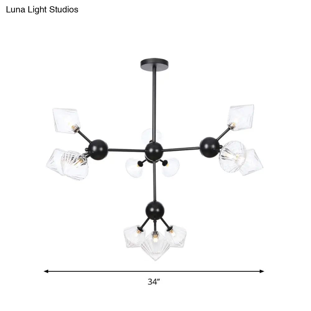 Modern Warehouse Style Chandelier Lamp With Diamond Design - 13’/27.5’/34’ Width Amber/Clear