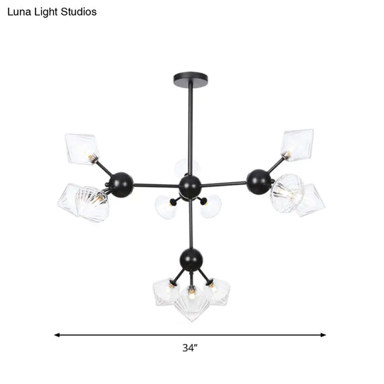 Modern Warehouse Style Chandelier Lamp With Diamond Design - 13’/27.5’/34’ Width Amber/Clear