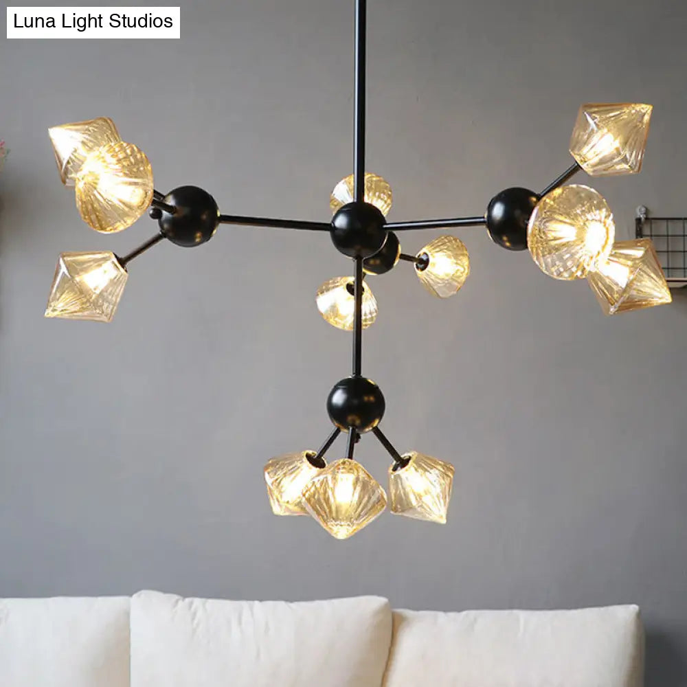 Diamond Living Room Chandelier Lamp - Warehouse Style Pendant Lighting With Sputnik Design 3/9/12