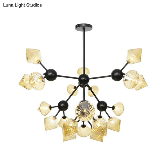 Modern Warehouse Style Chandelier Lamp With Diamond Design - 13’/27.5’/34’ Width Amber/Clear