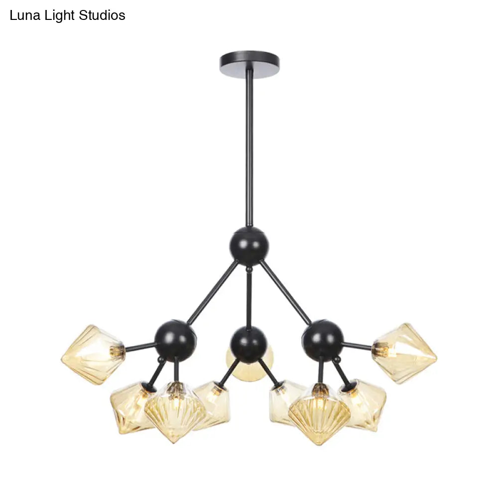 Modern Warehouse Style Chandelier Lamp With Diamond Design - 13’/27.5’/34’ Width Amber/Clear