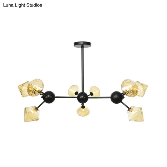 Diamond Living Room Chandelier Lamp - Warehouse Style Pendant Lighting With Sputnik Design 3/9/12