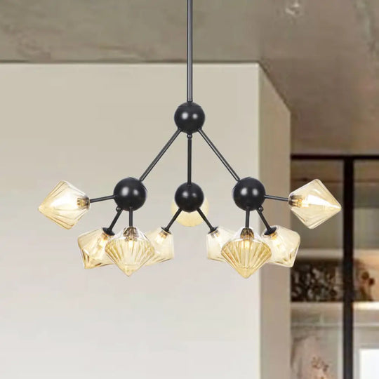 Modern Warehouse Style Chandelier Lamp With Diamond Design - 13’/27.5’/34’ Width Amber/Clear