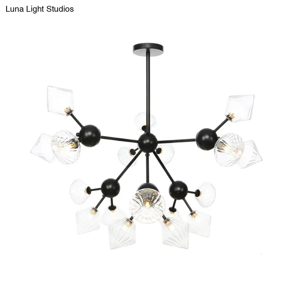 Modern Warehouse Style Chandelier Lamp With Diamond Design - 13’/27.5’/34’ Width Amber/Clear